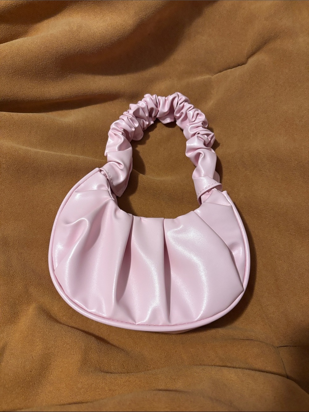 Pink Ruched Handle Crescent Shoulder Bag